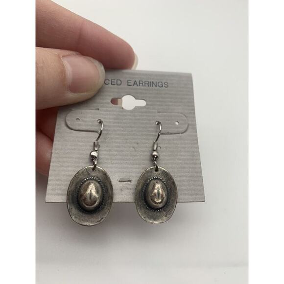 Western Cowgirl Cowboy Hat Earrings Silver Tone - Picture 3 of 5